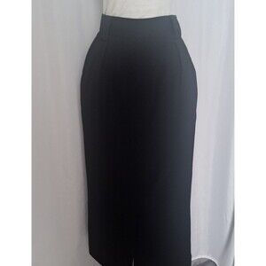 Vtg GANTOS Black  Wool Pencil Skirt Sz 10 midi high waist Preppy Dark Acadamia